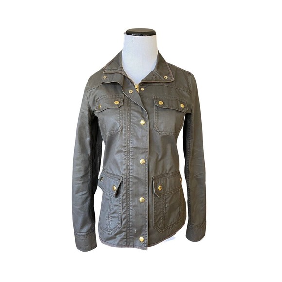J. Crew Womens Downtown Field Jacket Size XS Army Green Utility Wax Canvas - Picture 4 of 14